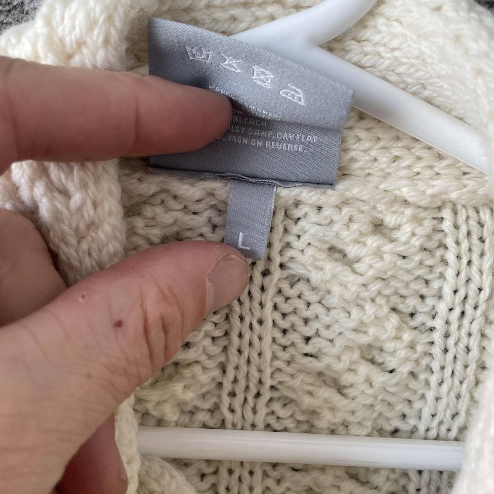 Aran Woollen Mills Sweater Womens Large White Merino Wool Turtleneck Cable - Picture 4 of 8